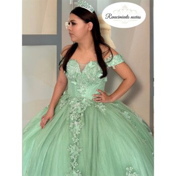 Vestido de xv verde pastel...