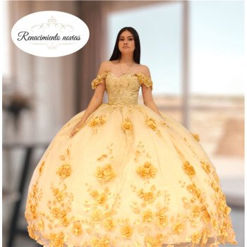 Vestido de xv amarillo pomposo